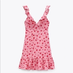 New Zara Linen Blend Print Floral Print Dress